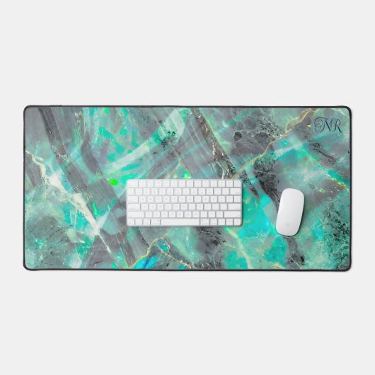 Élégant Abstrait en marbre turquoise Opal Monogram (Clavier et souris)