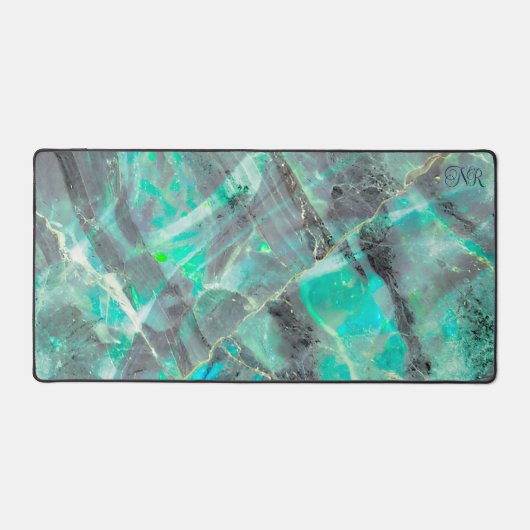 Élégant Abstrait en marbre turquoise Opal Monogram (Recto)