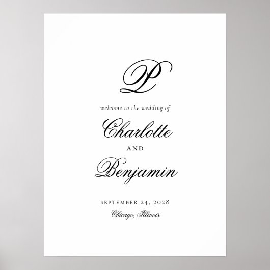 Elegant Achternaam Initiaal Weddenschap Welkomstte Poster (Voorkant)