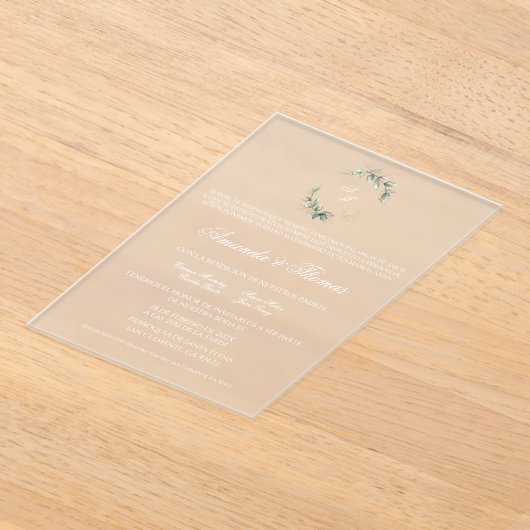 Elegant acryl groen Spaanse bruiloft Acryl Uitnodigingen (Laagn)
