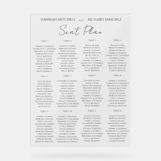 Elegant Acrylic Wedding Seating Chart (Recto)