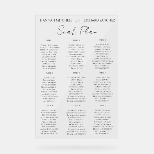 Elegant Acrylic Wedding Seating Chart (Recto)