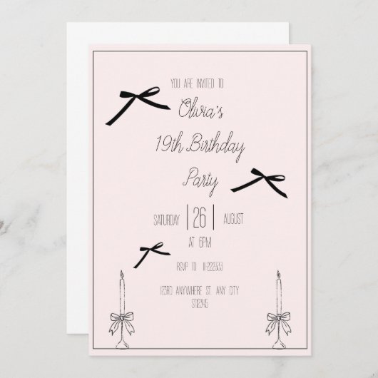 Élégant Ado de la Bow noire Invitation de fête d'a (Devant / Derrière)