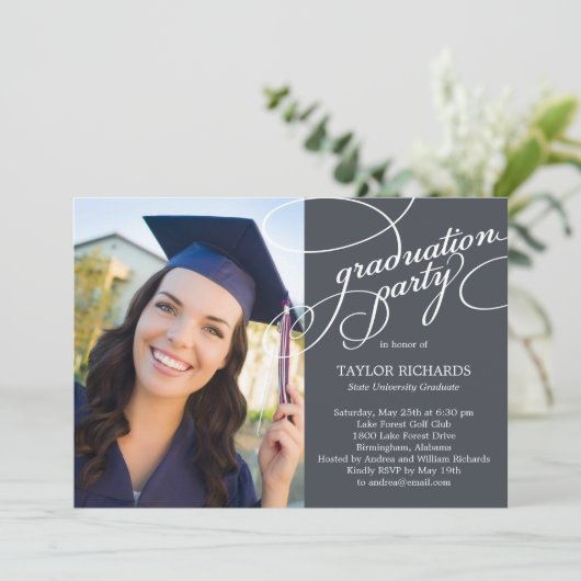 Elegant Affair Afstuderen uitnodigen - bewerkbare  Kaart (Staand voorkant)