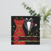 Elegant Affair Black Stropdas Gold Red Rose 4 Kaart (Staand voorkant)