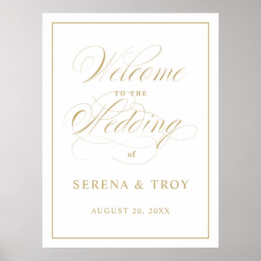 Élégant Affiche de bienvenue de script Gold Mariag (Devant)