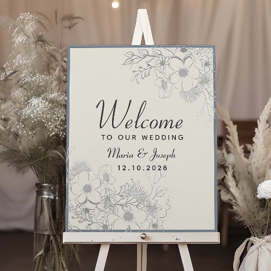 Élégant affiche de bienvenue du Mariage Dusty Blue
