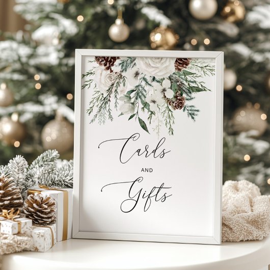 Élégant affiche de cartes et cadeaux d'hiver à feu