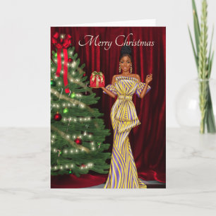 Elegant African American Kerstcard Kaart