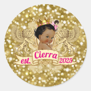 Elegant African Princess Pink Gold Glitter Ronde Sticker