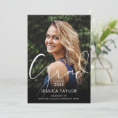 Elegant Afstudeer Script Foto Afstudeerfeest Kaart (Staand voorkant)