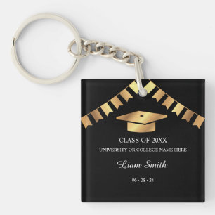 Elegant Afstudeercadeau Zwart en Goud Thema Sleutelhanger