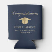 Elegant Afstudeerder Pet Blauw Goud Afstudeerfeest Blikjeskoeler (Achterkant)