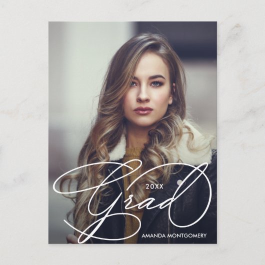Elegant Afstudeerder Script Photo Afstuderen Briefkaart (Voorkant)