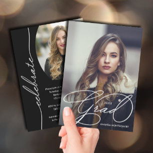 Elegant Afstudeerder Script Photo Afstuderen Kaart