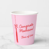 Elegant Afstudeerder Tassel Bow Roze Rood 2025 Afs Papieren Bekers (Voorkant)