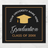 Elegant afstudeerfeest Custom Black Gold Sparkling Wijnetiket (Enkel label)