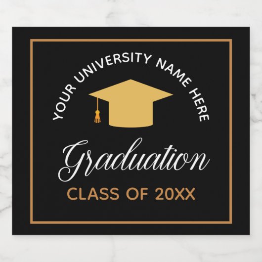 Elegant afstudeerfeest Custom Black Gold Sparkling Wijnetiket (Enkel label)