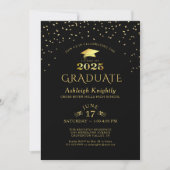 Elegant Afstuderen 2025 Zwart Goud Confetti Kaart (Voorkant)