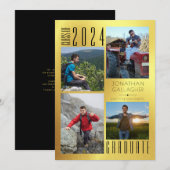 Elegant Afstuderen 4 Foto Faux Metallic Gold Aankondiging (Voorkant / Achterkant)