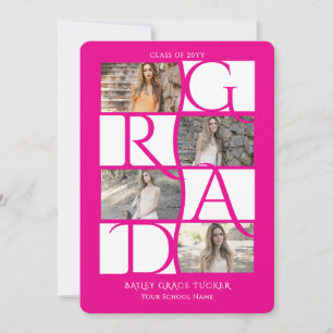 Elegant Afstuderen 5-foto Hot Pink Girly Afstudere Aankondiging