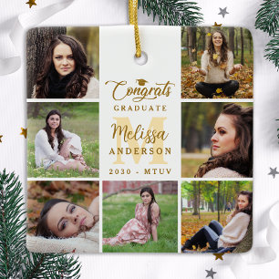 Elegant Afstuderen Custom 7 Fotocollage Afstuderen Keramisch Ornament