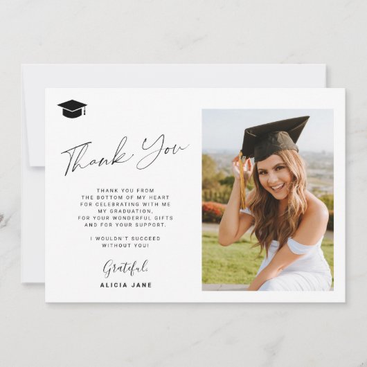 Elegant afstuderen foto afstuderen bedankkaart kaart (Voorkant)