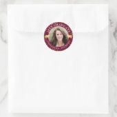 Elegant Afstuderen Foto Maroon Goud Pet Ronde Sticker (Tas)