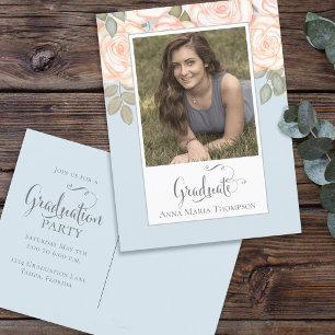 Elegant Afstuderen Foto minimalist Floral Blue Briefkaart