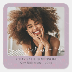 Elegant Afstuderen Foto Sticker met Roze Bow