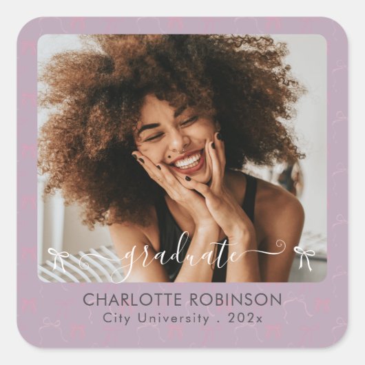 Elegant Afstuderen Foto Sticker met Roze Bow (Voorkant)