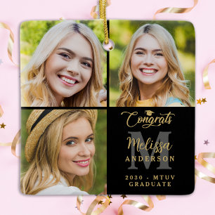 Elegant Afstuderen gepersonaliseerde 3 fotocollage Keramisch Ornament