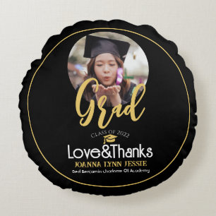 Elegant Afstuderen Gold Pet Bedankt Script Foto Rond Kussen