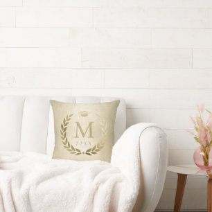 Elegant Afstuderen gouden lauwerkrans monogram Kussen
