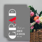 Elegant afstuderen grijs Wit en Rood Ontwerp Bedankkaart
