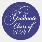 Elegant Afstuderen Klasse 2024 Blauw Wit Classic Ronde Sticker (Voorkant)
