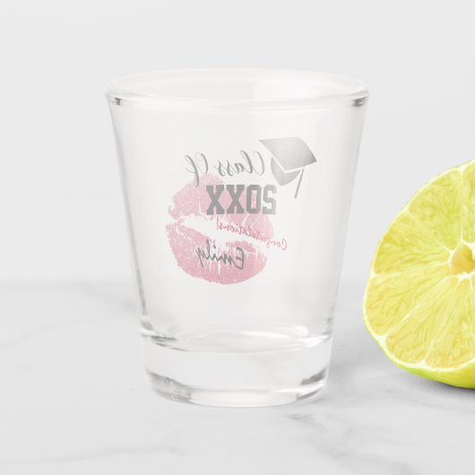 Elegant Afstuderen & Klasse 20XX, Roze Glitter Kis Shot Glas (Achterkant)