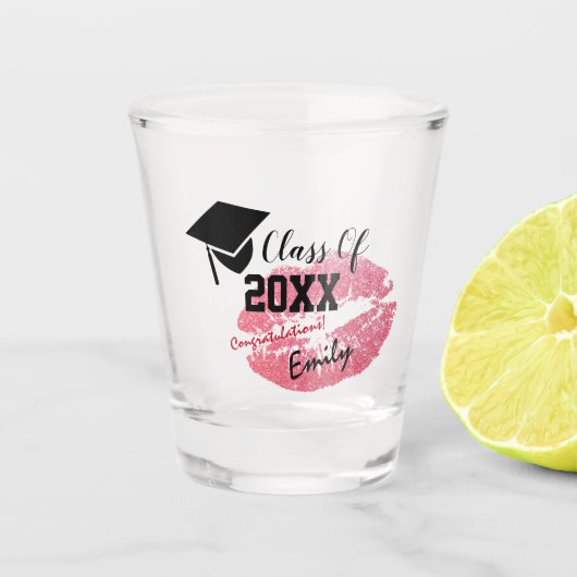 Elegant Afstuderen & Klasse 20XX, Roze Glitter Kis Shot Glas (Voorkant)
