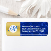 Elegant Afstuderen Monogram Blue Marble Gold Foil Etiket (Insitu)