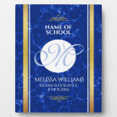 Elegant Afstuderen Monogram Blue Marble Gold Foil Fotoplaat (Voorkant)