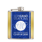 Elegant Afstuderen Monogram Blue Marble Gold Foil Heupfles (Voorkant)