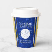 Elegant Afstuderen Monogram Blue Marble Gold Foil Papieren Bekers (Voorkant)