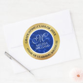 Elegant Afstuderen Monogram Blue Marble Gold Foil Ronde Sticker (Envelop)