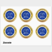Elegant Afstuderen Monogram Blue Marble Gold Foil Ronde Sticker (Vel)