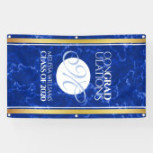 Elegant Afstuderen Monogram Blue Marble Gold Foil Spandoek (Horizontaal)