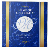 Elegant Afstuderen Monogram Blue Marble Gold Foil Tegeltje (Voorkant)