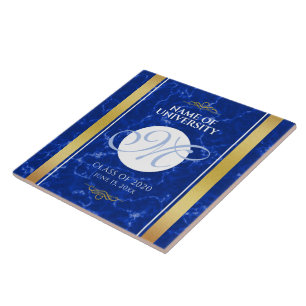 Elegant Afstuderen Monogram Blue Marble Gold Foil Tegeltje