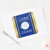Elegant Afstuderen Monogram Blue Marble Gold Foil Vierkante Sticker (Envelop)