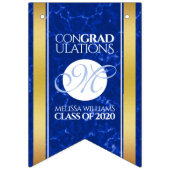 Elegant Afstuderen Monogram Blue Marble Gold Foil Vlaggetjes (Tweede vlag)