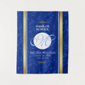 Elegant Afstuderen Monogram Blue Marble Gold Foil Wandkleed (Voorkant)